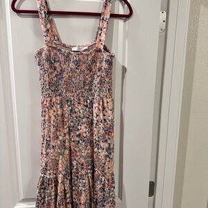 LOFT Floral Smocked Dress - Pink and Blue